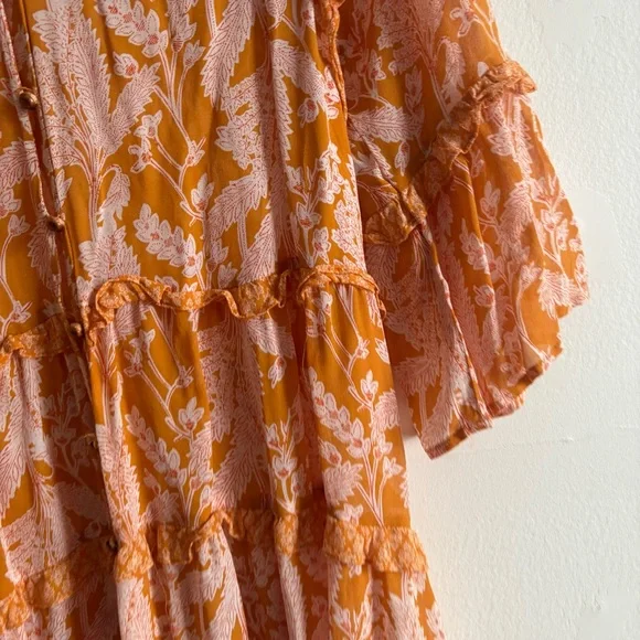 Anthropologie Sz M Mia Bohemian Semi Sheer Printed Flutter Sleeves Blouse Tunic - Picture 4 of 11